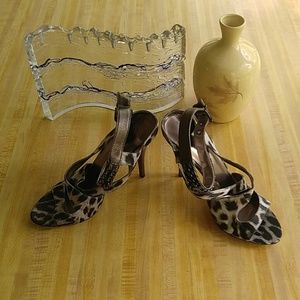 Guess Leopard Print Ankle Strap Stilettos